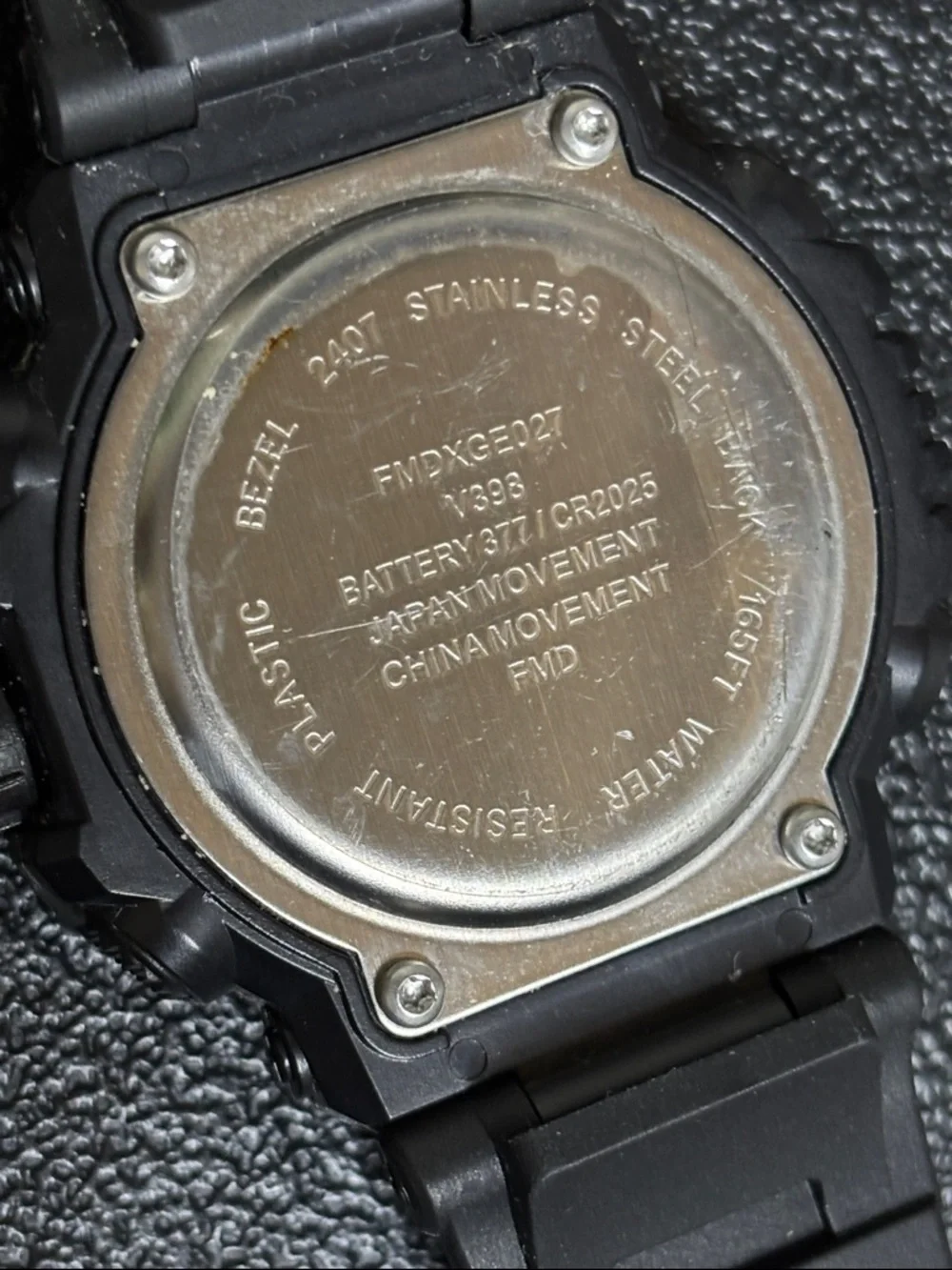 Black Resin Sport Watch with Stainless Steel Caseback Working Lights Up
